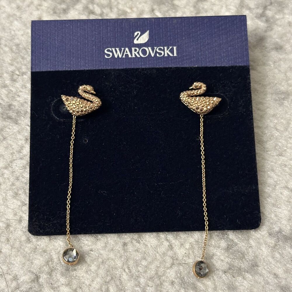 Swarovski Rose Gold Swan Drop Earrings